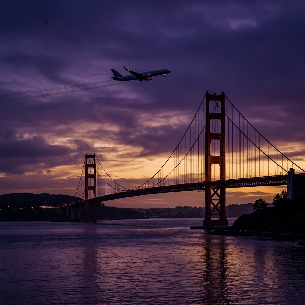 Bridge and flight at sunset